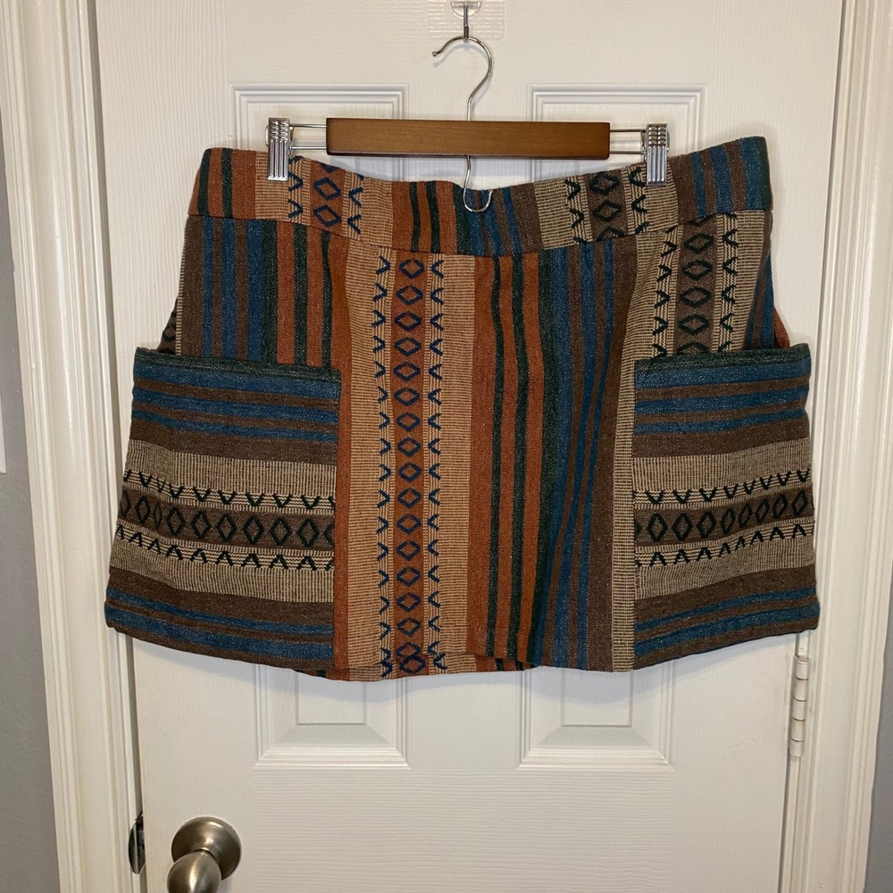 Earthbound Trading Co Mini Skirt XXL Tapestry Woven Cotton Boho Southwest Rustic
